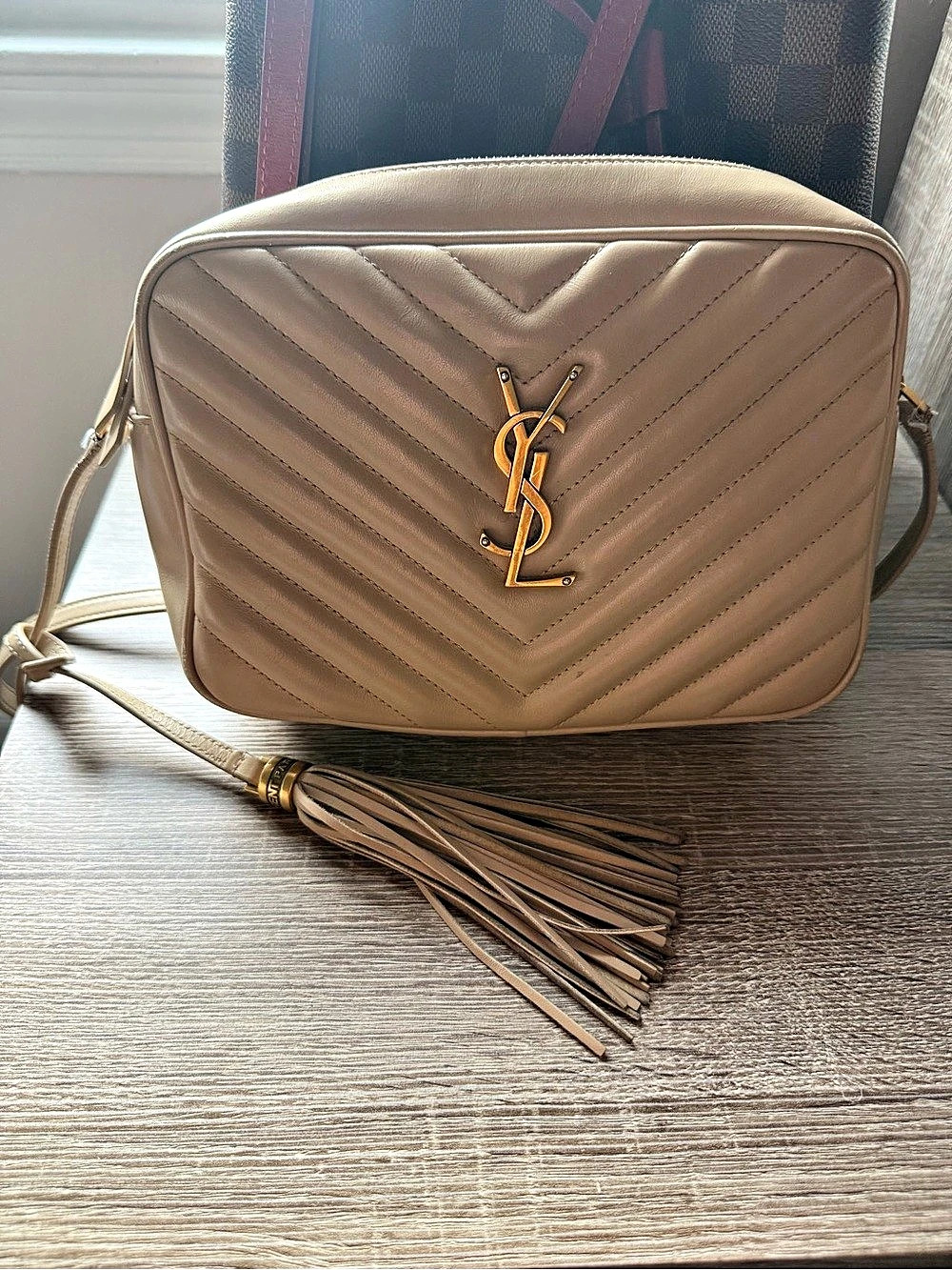 Saint Laurent Lou Camera Bag Quilted Crossbody in Beige- OBO